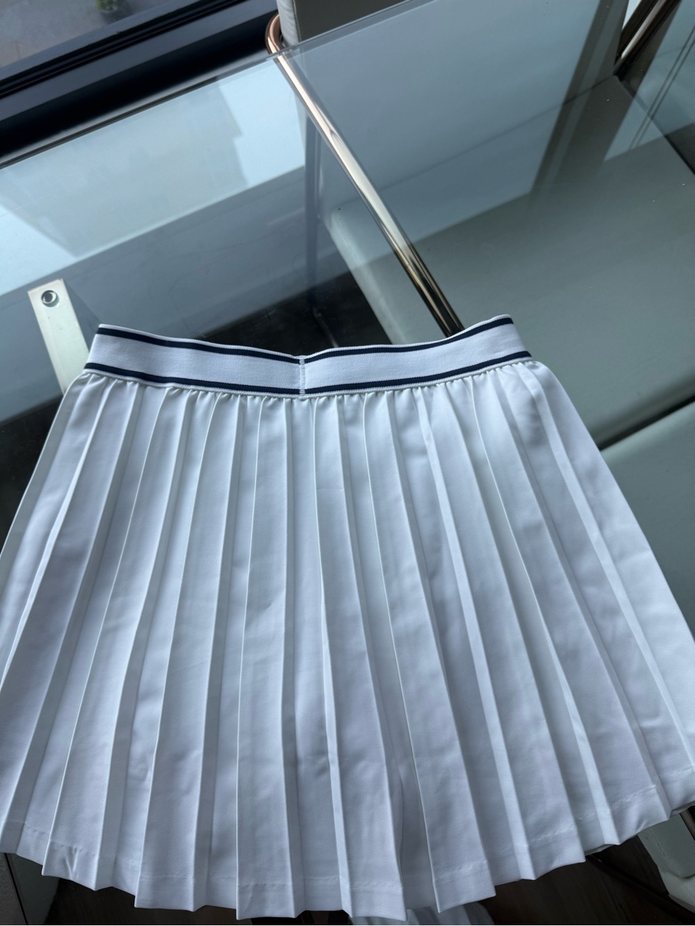 Peter Millar White Pleated Skirt with Navy-Trim Waistband
